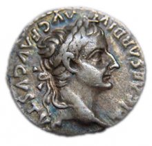 Denarius (coin) featuring the profile of Emperor Tiberius