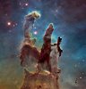 The "Pillars of Creation"—interstellar gas and dust in the Eagle Nebula—as taken by the Hubble Telescope